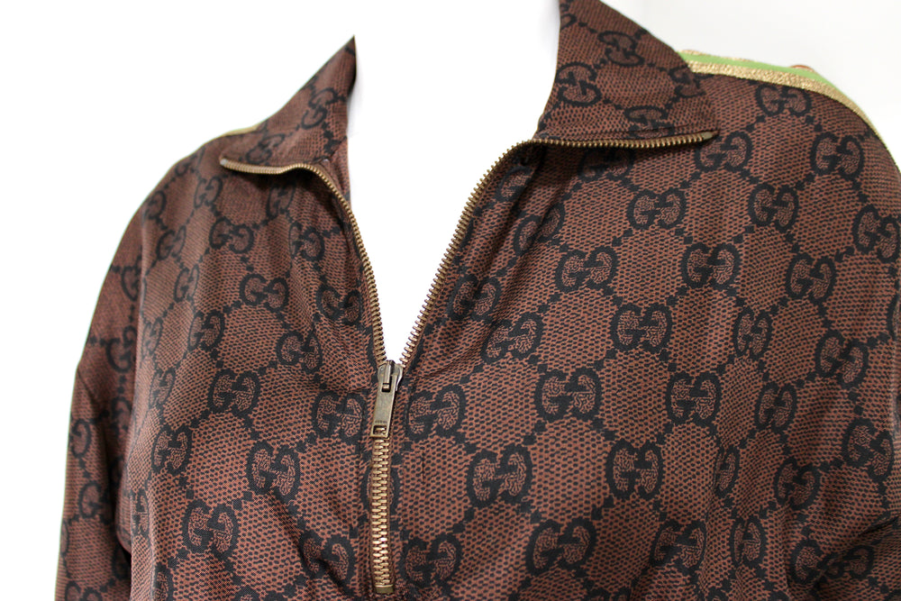 Gucci Brown GG Supreme Drawstring Waist Half-Zip Mini Dress