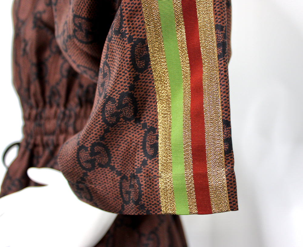 Gucci Brown GG Supreme Drawstring Waist Half-Zip Mini Dress