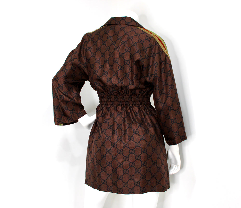 Gucci Brown GG Supreme Drawstring Waist Half-Zip Mini Dress