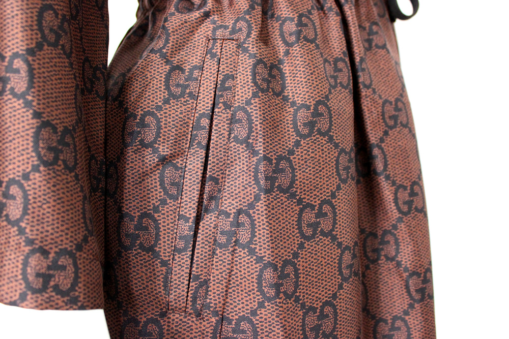 Gucci Brown GG Supreme Drawstring Waist Half-Zip Mini Dress