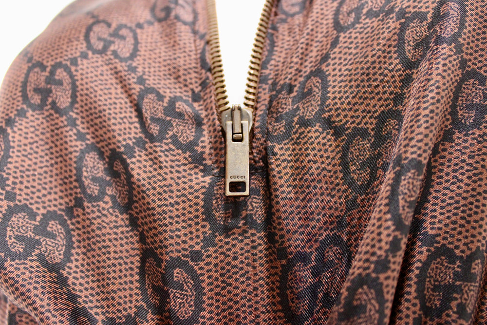 Gucci Brown GG Supreme Drawstring Waist Half-Zip Mini Dress