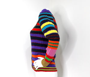 Gucci Multi-color Striped Floral Applique Knit Cardigan
