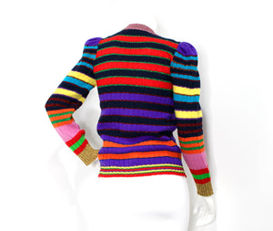 Gucci Multi-color Striped Floral Applique Knit Cardigan