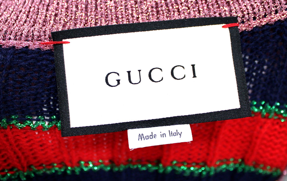 Gucci Multi-color Striped Floral Applique Knit Cardigan