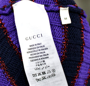 Gucci Multi-color Striped Floral Applique Knit Cardigan