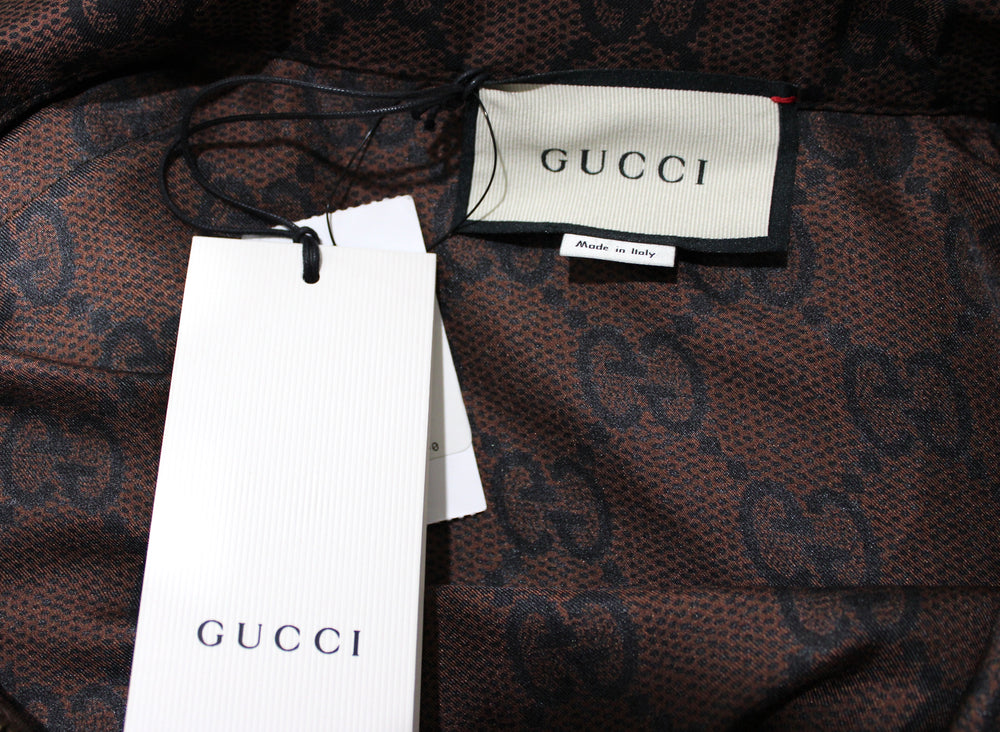 Gucci Brown GG Supreme Drawstring Waist Half-Zip Mini Dress