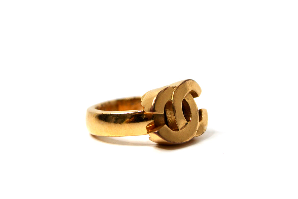 Chanel Gold-Tone Coco Mark Interlocking CC Ring Circa 2001