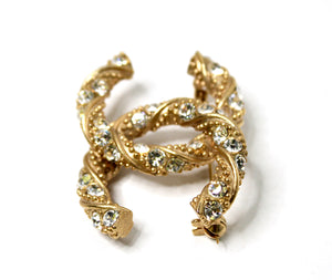 Chanel Gold-Tone Crystal Studded Interlocking CC Brooch circa 2009