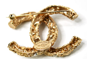 Chanel Gold-Tone Crystal Studded Interlocking CC Brooch circa 2009