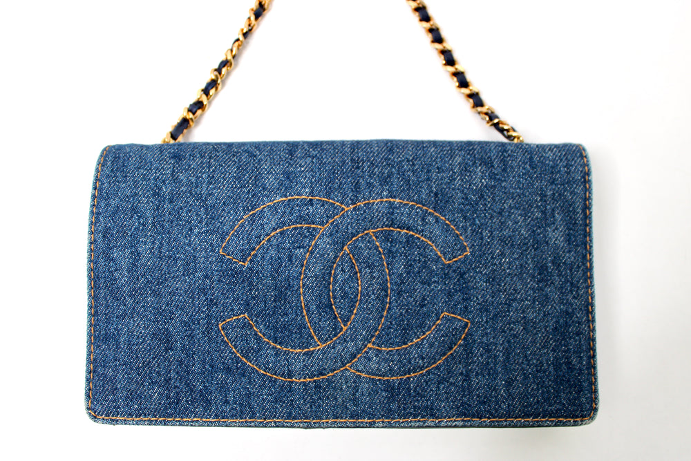 Chanel Blue Denim Timeless Wallet On Chain circa 1990s