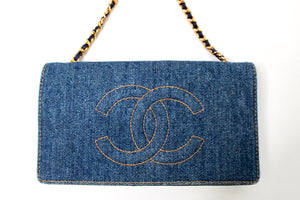 Chanel Blue Denim Timeless Wallet On Chain circa 1990s