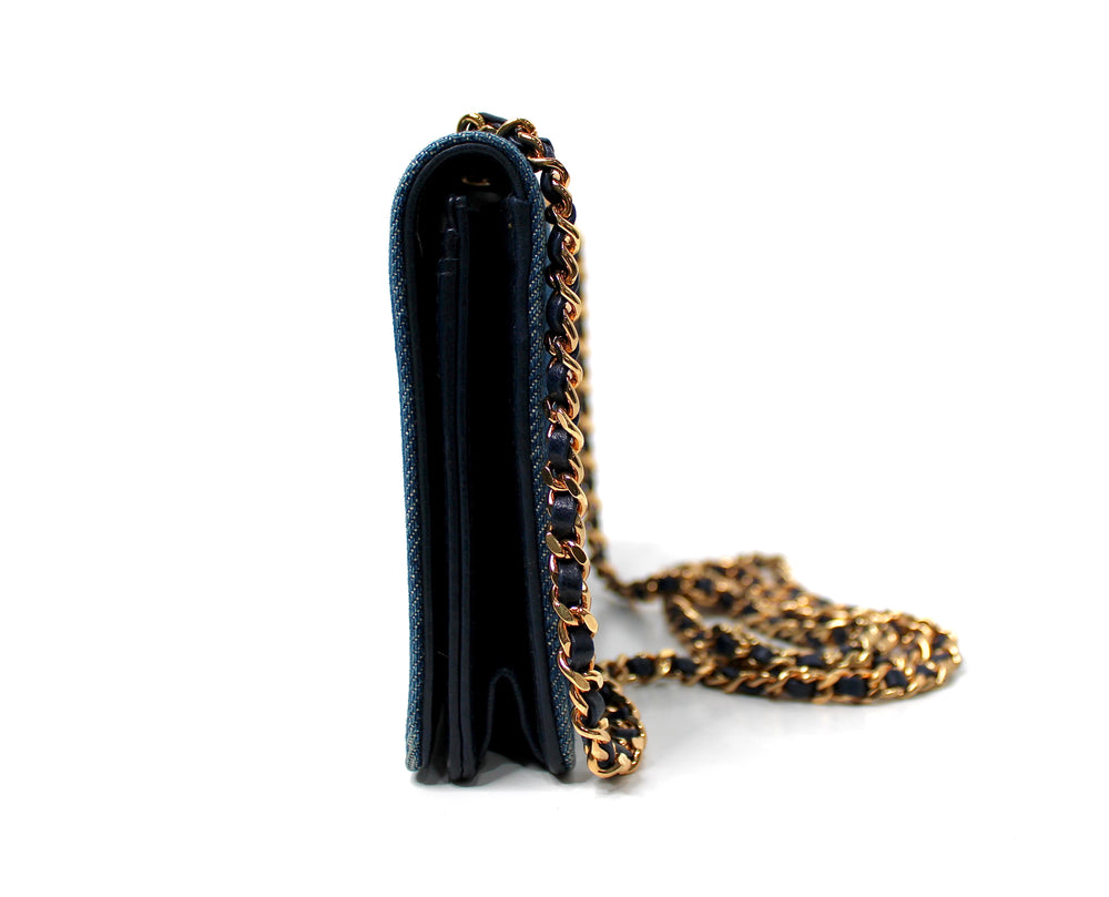 Chanel Blue Denim Timeless Wallet On Chain circa 1990s