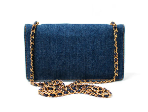 Chanel Blue Denim Timeless Wallet On Chain circa 1990s