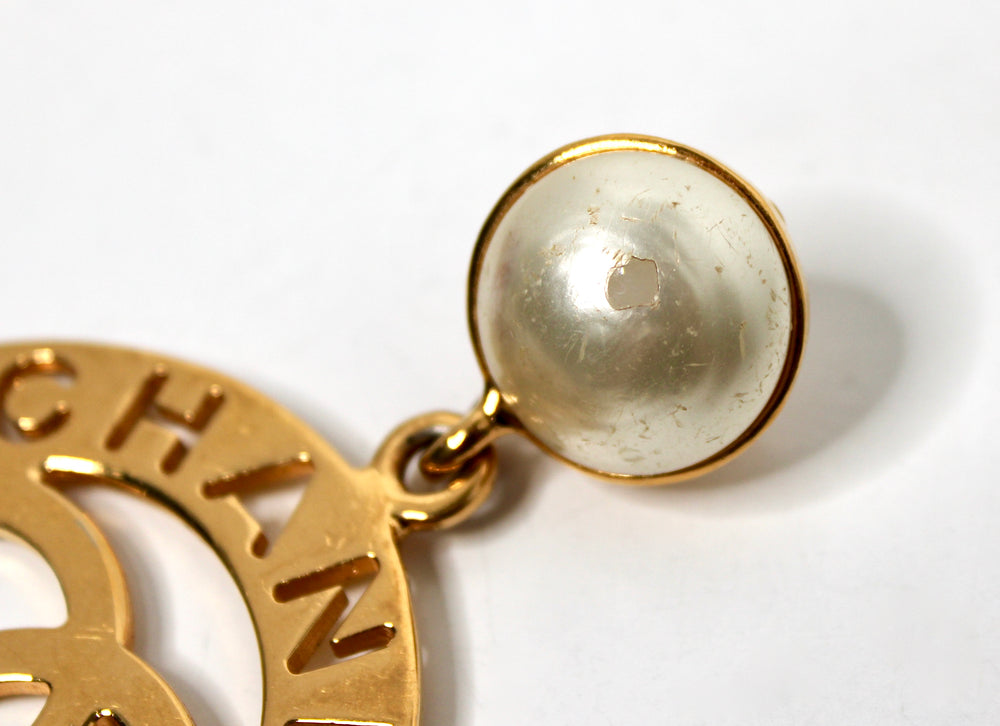 Chanel Costume Pearl Gold-Tone CC Cut-Out Clip-On Earrings