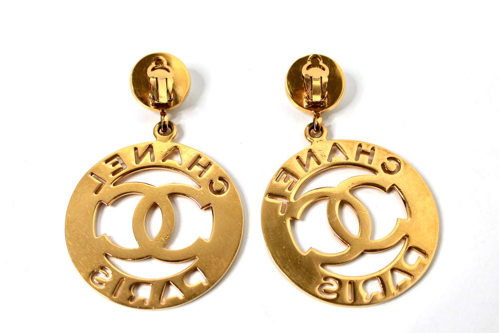 Chanel Costume Pearl Gold-Tone CC Cut-Out Clip-On Earrings