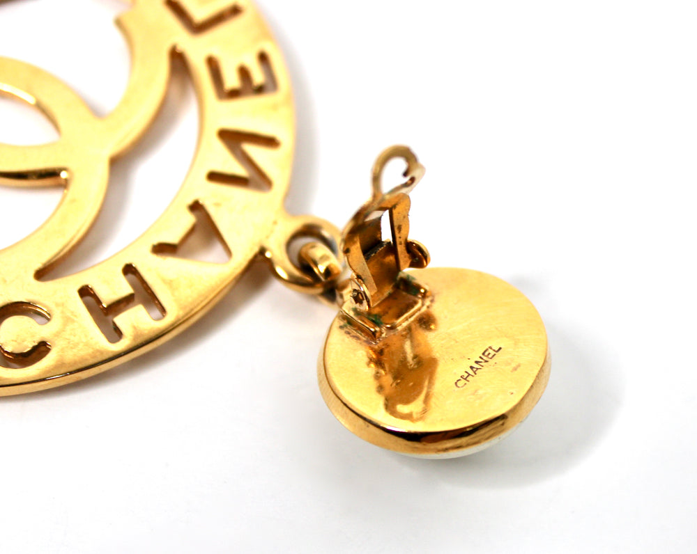 Chanel Costume Pearl Gold-Tone CC Cut-Out Clip-On Earrings