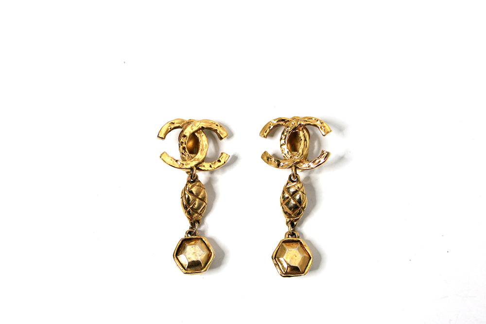 Chanel Gold-Tone Coco Mark Clip-On Drop Earrings circa 1980s