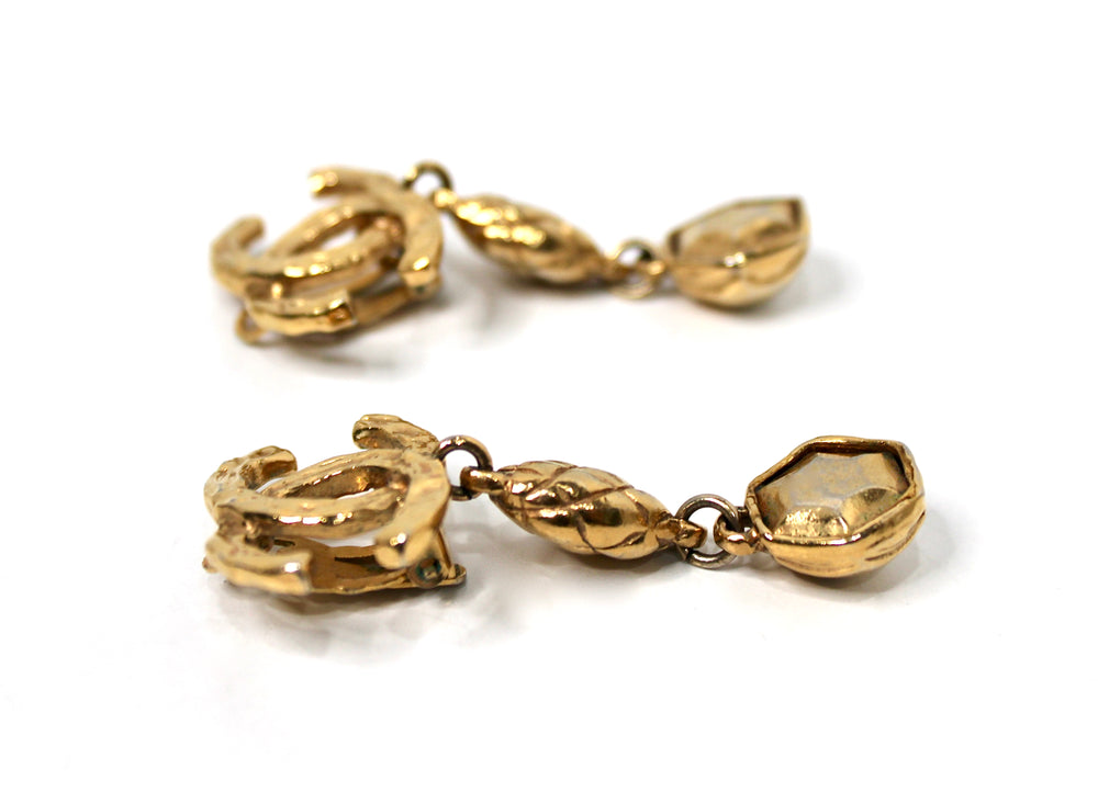 Chanel Gold-Tone Coco Mark Clip-On Drop Earrings circa 1980s
