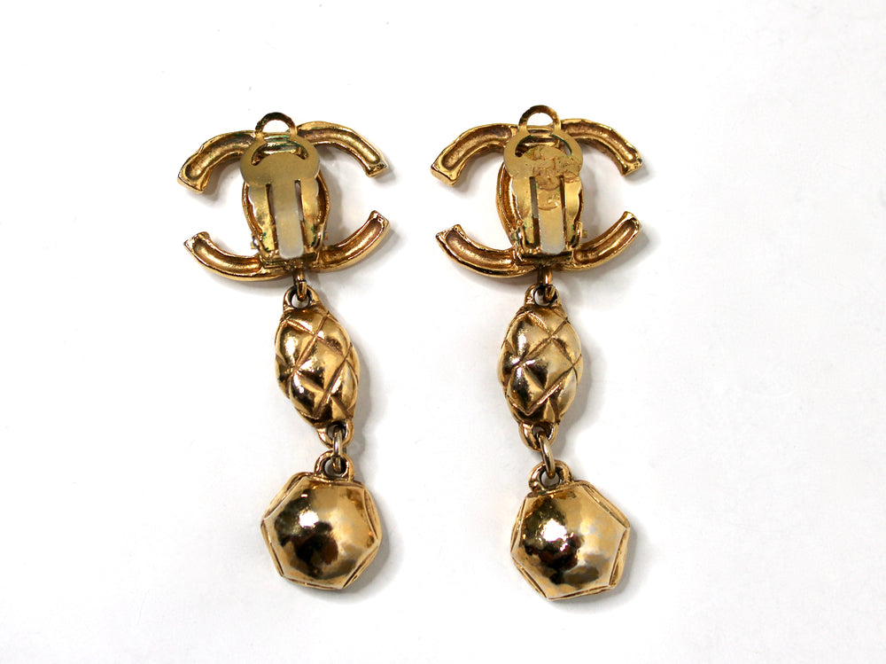 Chanel Gold-Tone Coco Mark Clip-On Drop Earrings circa 1980s