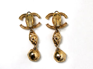 Chanel Gold-Tone Coco Mark Clip-On Drop Earrings circa 1980s