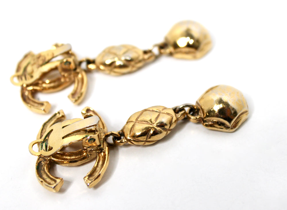 Chanel Gold-Tone Coco Mark Clip-On Drop Earrings circa 1980s