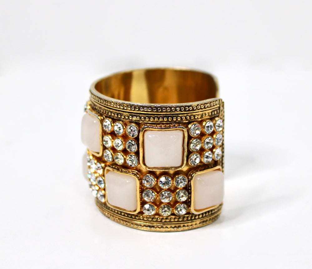 Chanel 18k Gold Plated Costume Stone & Crystal Statement Cuff Bracelet