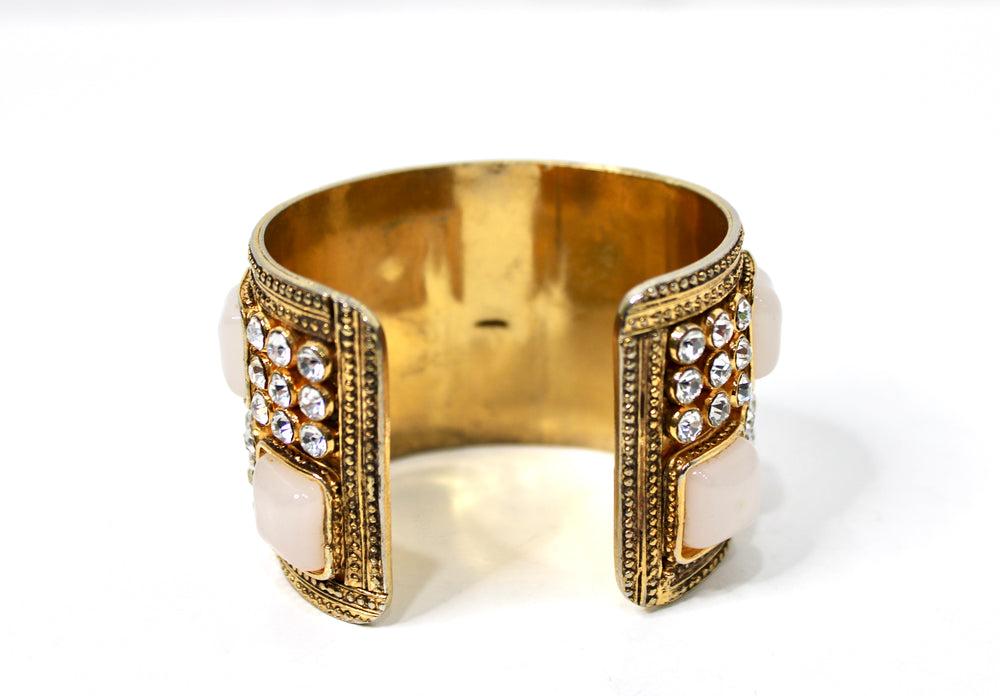 Chanel 18k Gold Plated Costume Stone & Crystal Statement Cuff Bracelet