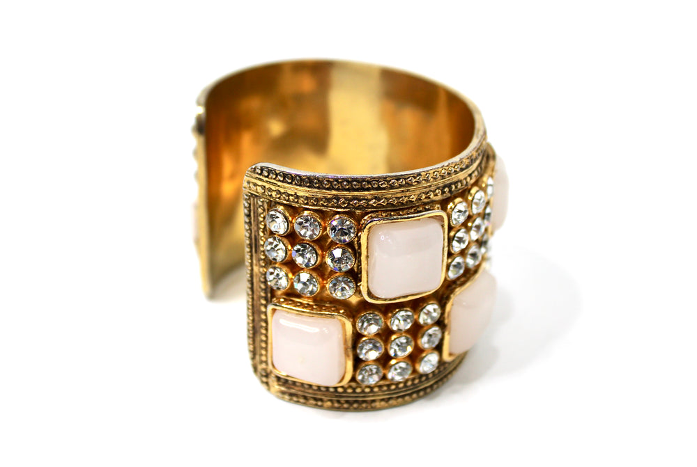 Chanel 18k Gold Plated Costume Stone & Crystal Statement Cuff Bracelet