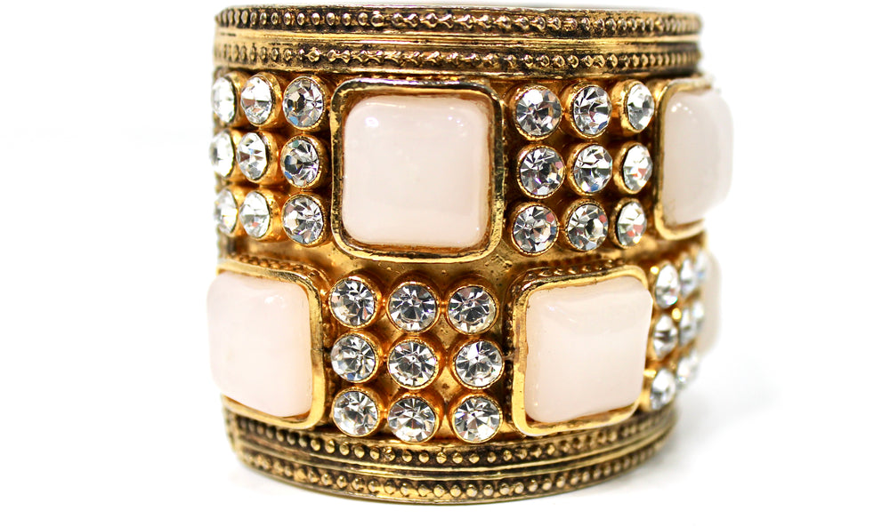 Chanel 18k Gold Plated Costume Stone & Crystal Statement Cuff Bracelet