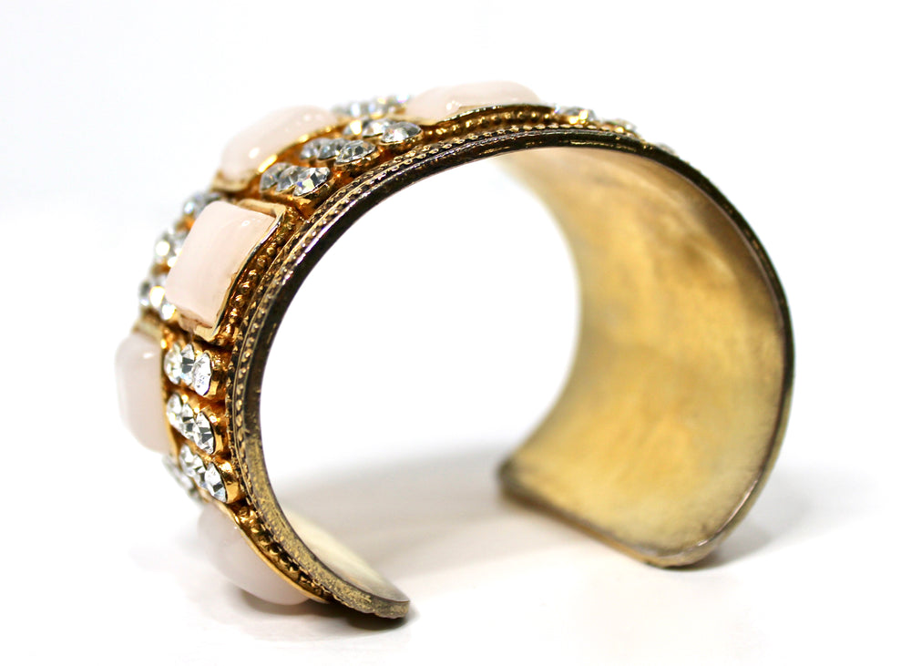 Chanel 18k Gold Plated Costume Stone & Crystal Statement Cuff Bracelet