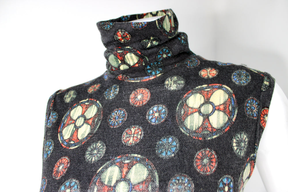 Jean Paul Gaultier Cathedral Print Wool Sleeveless Turtleneck Top