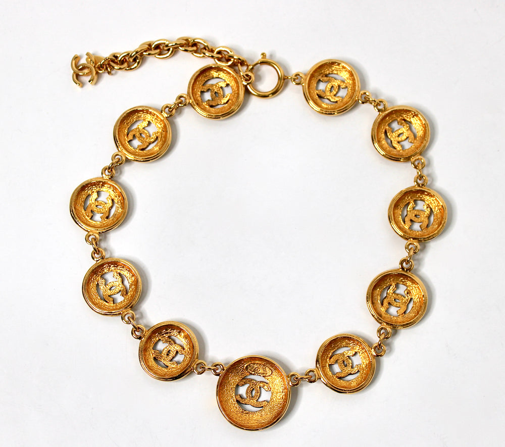 Chanel Interlocking CC Sunburst Medallion Necklace circa 1980s