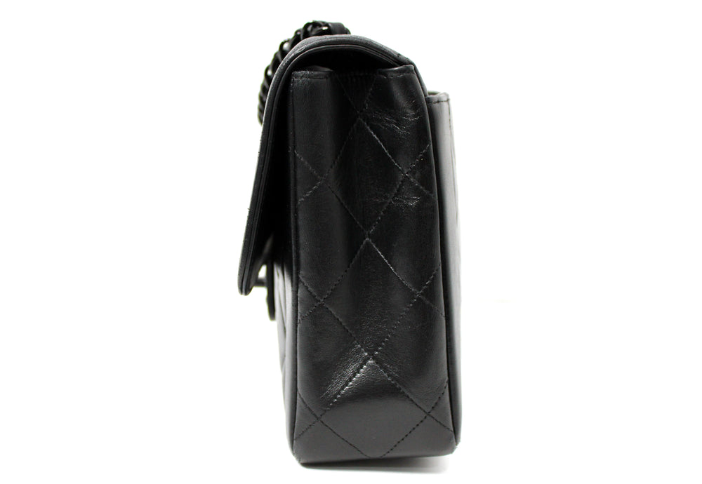 Chanel So Black Lambskin Single Flap Handbag circa 1990s