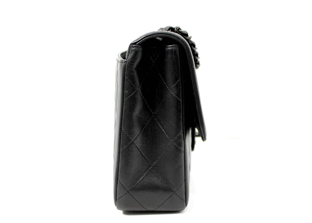 Chanel So Black Lambskin Single Flap Handbag circa 1990s