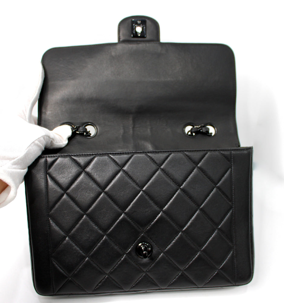 Chanel So Black Lambskin Single Flap Handbag circa 1990s