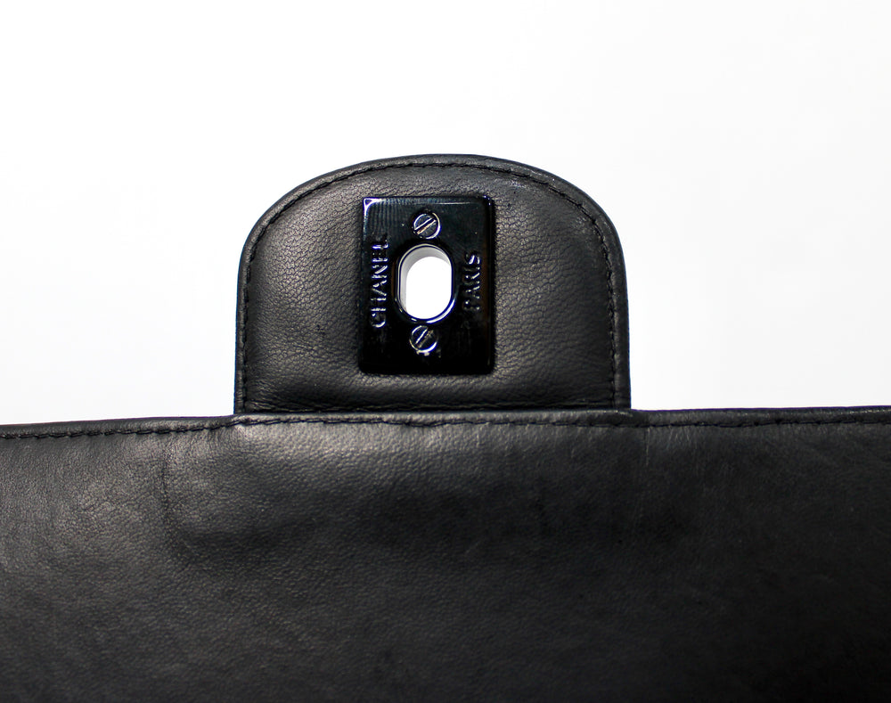 Chanel So Black Lambskin Single Flap Handbag circa 1990s