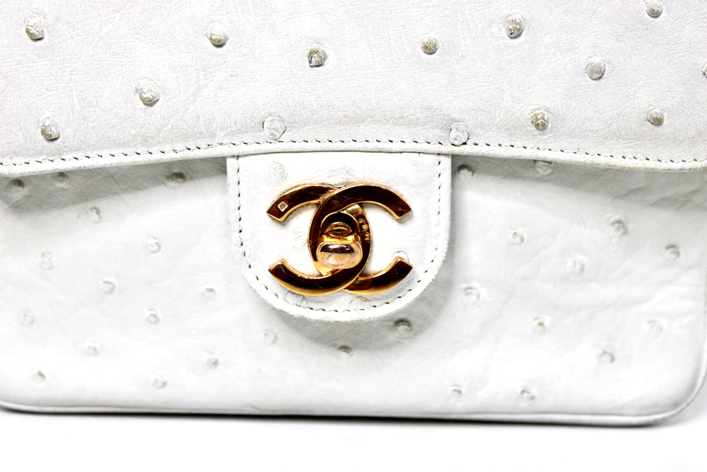 Chanel White Ostrich Leather Mini Flap Bag circa 1980s