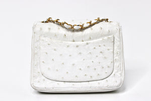 Chanel White Ostrich Leather Mini Flap Bag circa 1980s