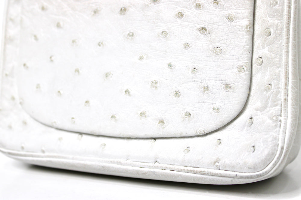 Chanel White Ostrich Leather Mini Flap Bag circa 1980s