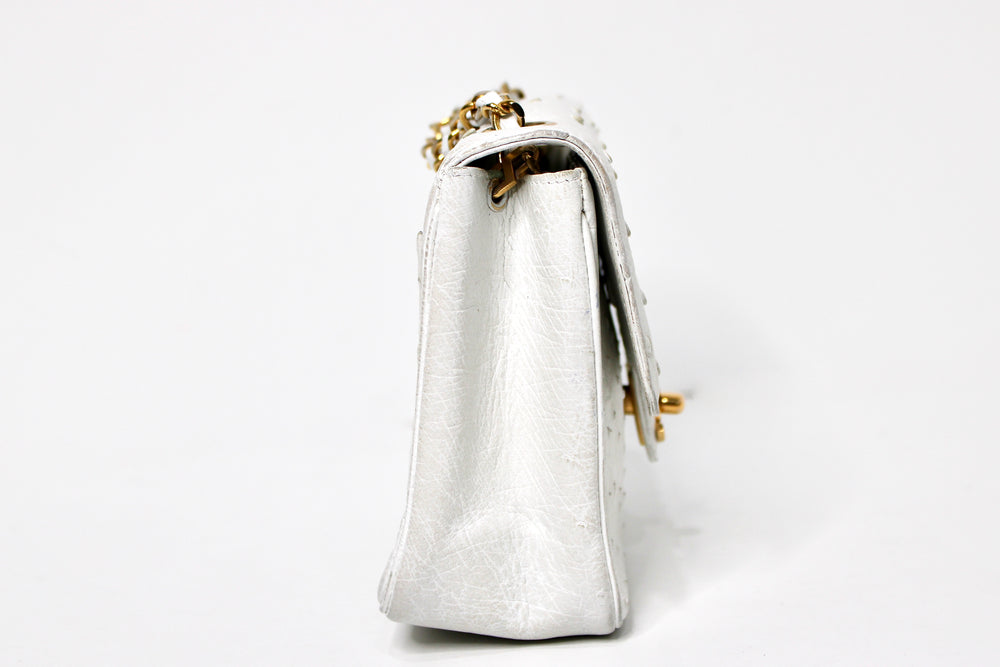 Chanel White Ostrich Leather Mini Flap Bag circa 1980s