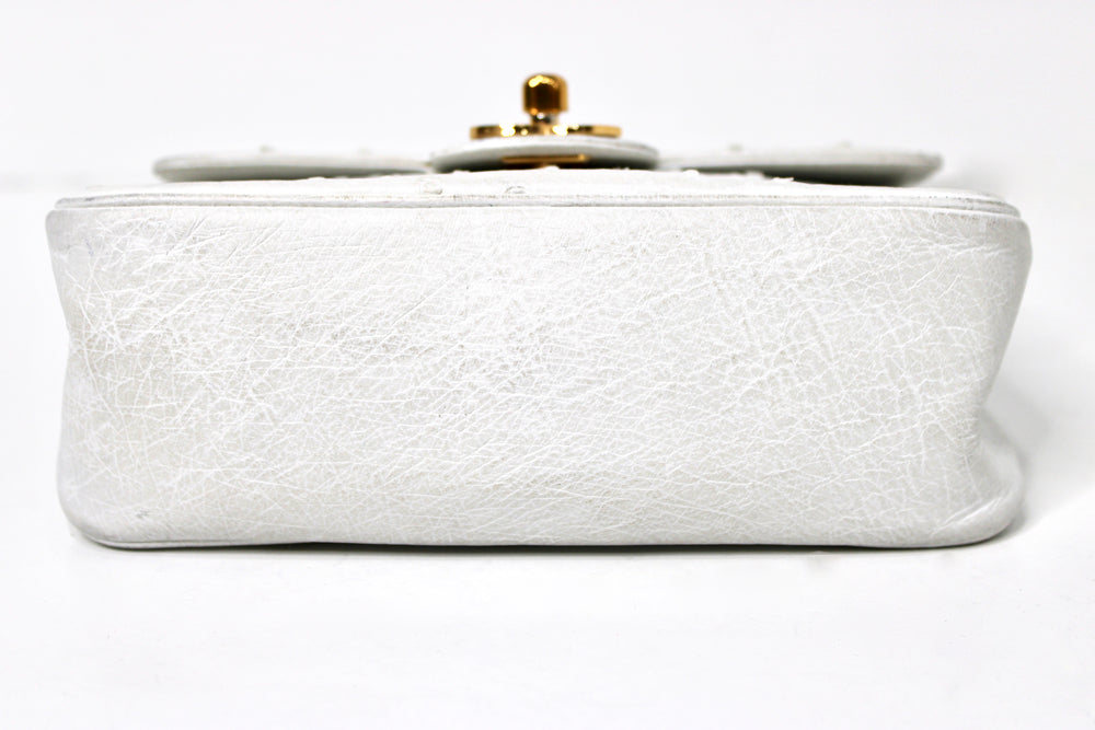 Chanel White Ostrich Leather Mini Flap Bag circa 1980s