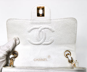 Chanel White Ostrich Leather Mini Flap Bag circa 1980s