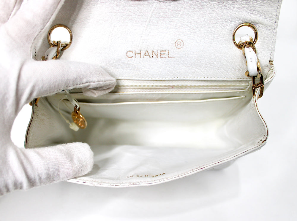 Chanel White Ostrich Leather Mini Flap Bag circa 1980s