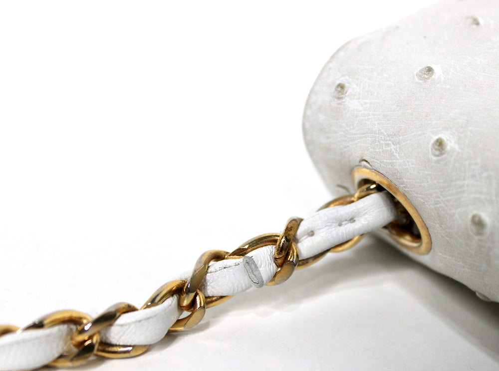 Chanel White Ostrich Leather Mini Flap Bag circa 1980s