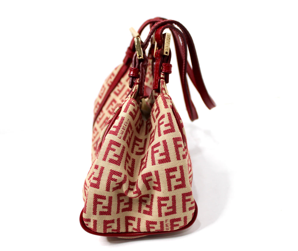 Fendi Red Canvas Zucchino Shoulder Bag circa Y2K