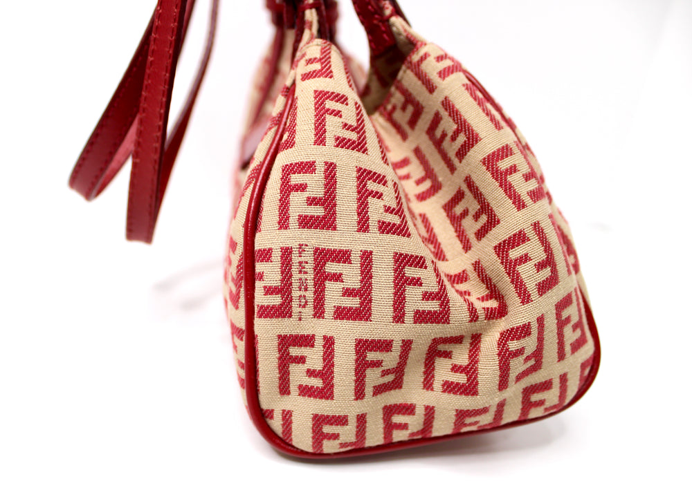 Fendi Red Canvas Zucchino Shoulder Bag circa Y2K
