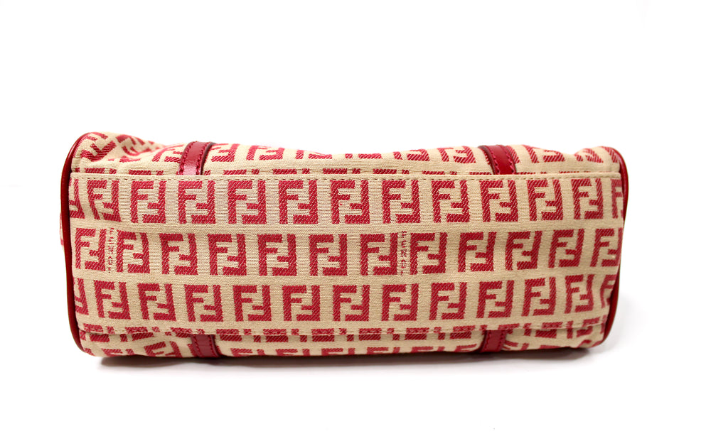Fendi Red Canvas Zucchino Shoulder Bag circa Y2K