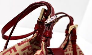 Fendi Red Canvas Zucchino Shoulder Bag circa Y2K