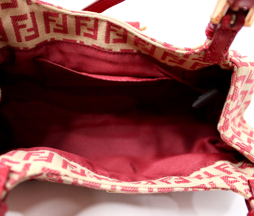 Fendi Red Canvas Zucchino Shoulder Bag circa Y2K