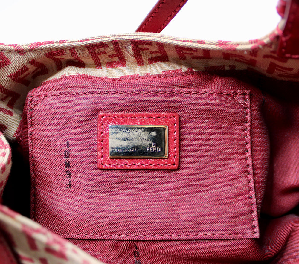 Fendi Red Canvas Zucchino Shoulder Bag circa Y2K